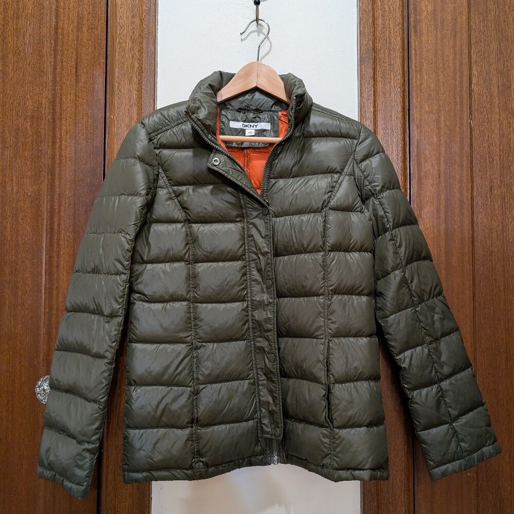 DKNY Dark Green Down Puffer Jacket | Women's XS